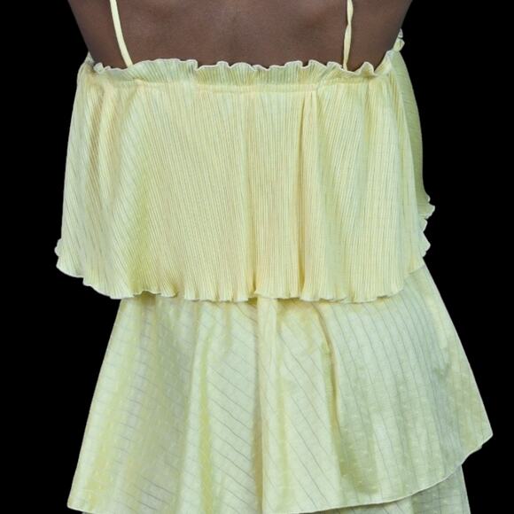 Vintage Tiered Midi Dress Yellow Ruffle Plisse Lemon 70s Pastel Homemade Large - Picture 5 of 14